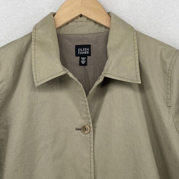 EILEEN FISHER Jacket M Twill Cotton Trench Coat Duster Button Front Gray - Picture 6 of 16